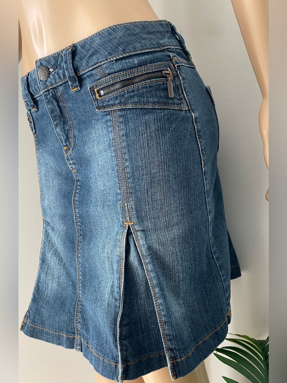 Esprit Blue Denim Skirt with Front Zip Accents - Picture 6 of 9